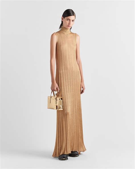 prada turtleneck dress|Gold Long Turtleneck Lamé Dress .